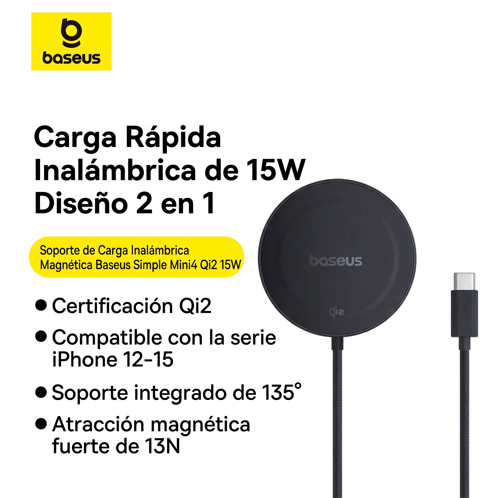 Baseus Simple Mini4 Air Qi2 Cargador Inalámbrico Magnético 15W - Image 2